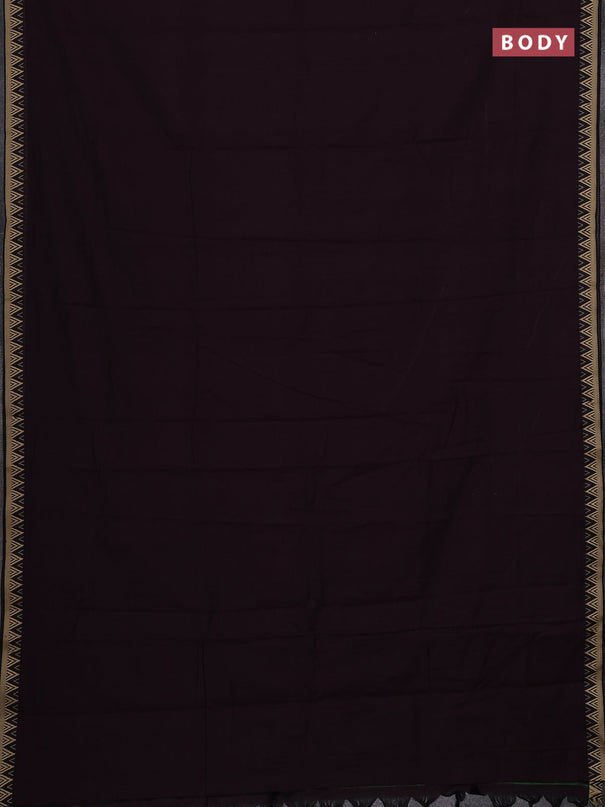 Narayanpet cotton saree deep wine with plain body and temple design thread woven border