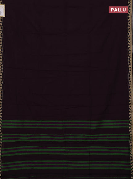 Narayanpet cotton saree deep wine with plain body and temple design thread woven border