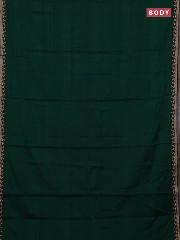 Narayanpet cotton saree green with plain body and temple design thread woven border