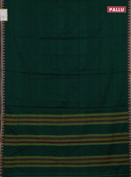 Narayanpet cotton saree green with plain body and temple design thread woven border