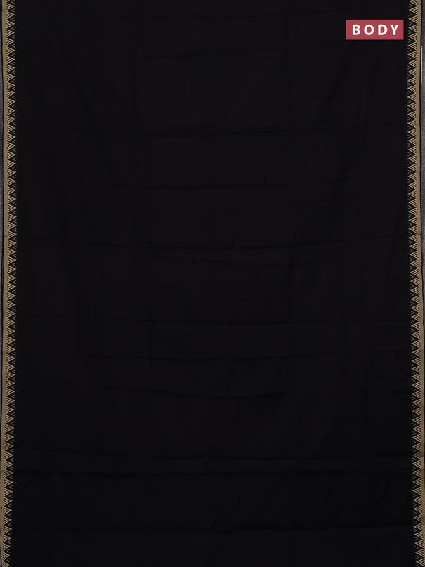 Narayanpet cotton saree black with plain body and temple design thread woven border