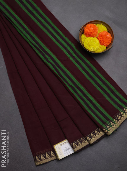 Narayanpet cotton saree maroon with plain body and temple design thread woven border