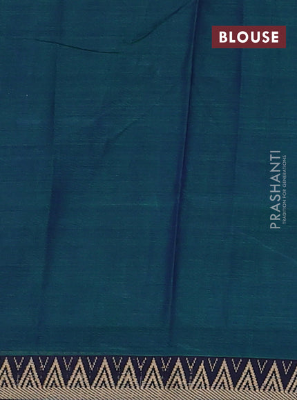 Narayanpet cotton saree dual shade of bluish green and navy blue with plain body and temple design thread woven border