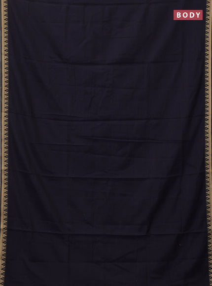 Narayanpet cotton saree navy blue with plain body and temple design thread woven border