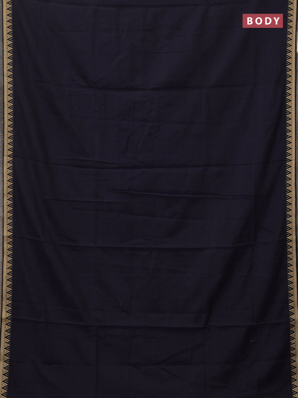 Narayanpet cotton saree navy blue with plain body and temple design thread woven border