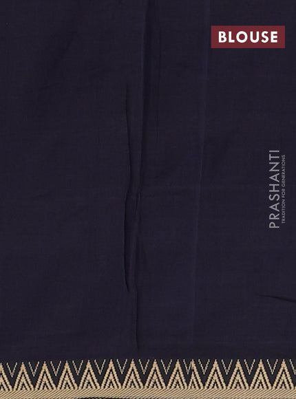 Narayanpet cotton saree navy blue with plain body and temple design thread woven border
