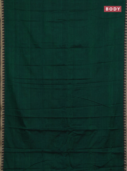 Narayanpet cotton saree green and bottle green with plain body and temple design thread woven border