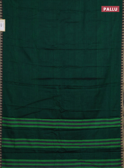 Narayanpet cotton saree green and bottle green with plain body and temple design thread woven border