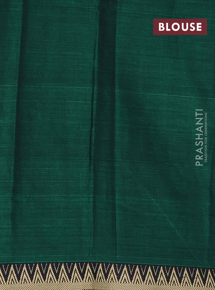 Narayanpet cotton saree green and bottle green with plain body and temple design thread woven border