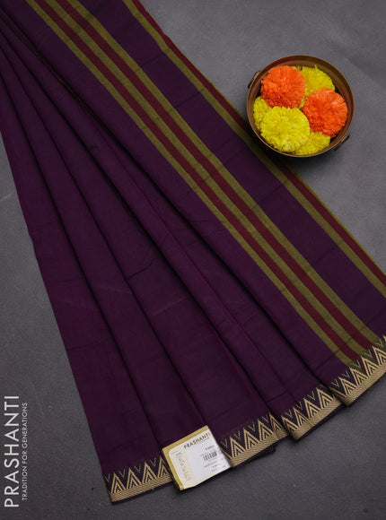 Narayanpet cotton saree purple with plain body and temple design thread woven border