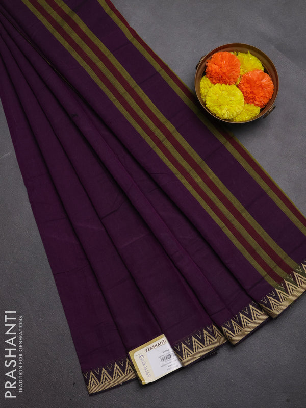 Narayanpet cotton saree purple with plain body and temple design thread woven border