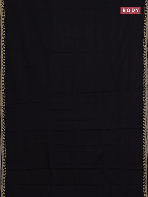 Narayanpet cotton saree black with plain body and temple design thread woven border