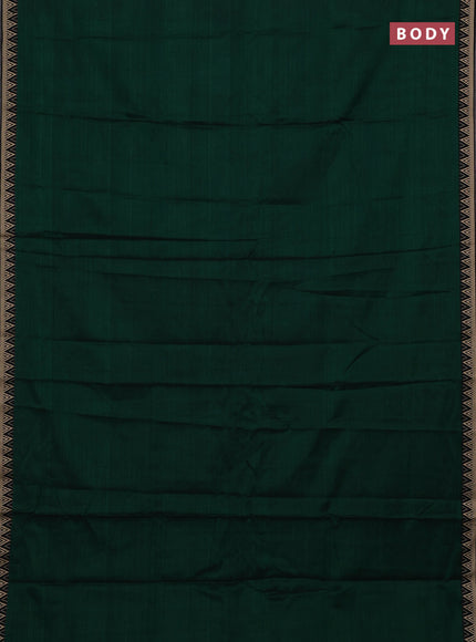 Narayanpet cotton saree green and black with plain body and temple design thread woven border