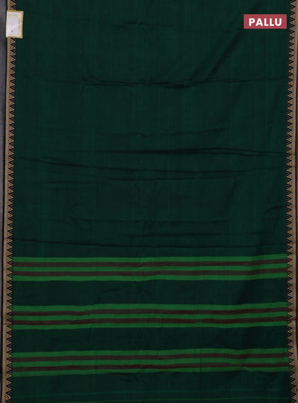 Narayanpet cotton saree green and black with plain body and temple design thread woven border