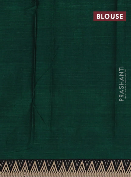 Narayanpet cotton saree green and black with plain body and temple design thread woven border