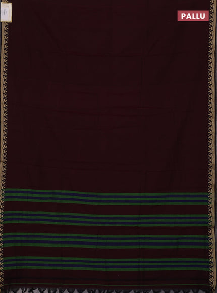 Narayanpet cotton saree deep maroon with plain body and temple design thread woven border