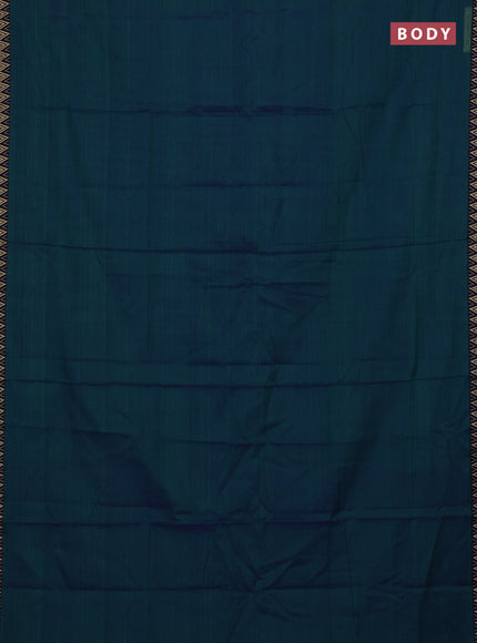 Narayanpet cotton saree dual shade of bluish green and deep violet with plain body and temple design thread woven border