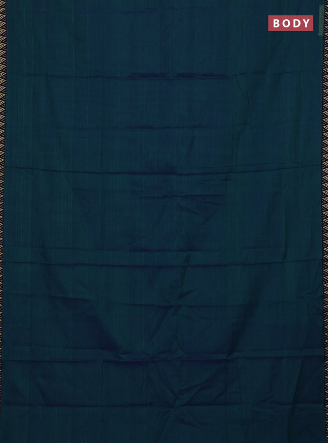 Narayanpet cotton saree dual shade of bluish green and deep violet with plain body and temple design thread woven border