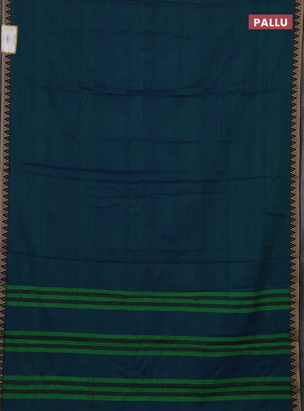 Narayanpet cotton saree dual shade of bluish green and deep violet with plain body and temple design thread woven border