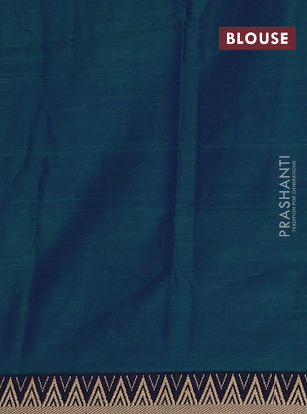 Narayanpet cotton saree dual shade of bluish green and deep violet with plain body and temple design thread woven border