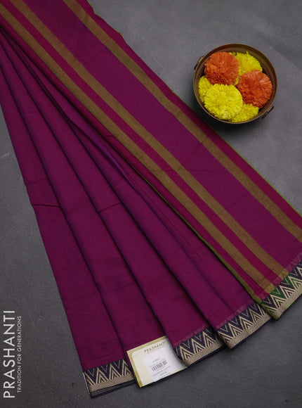 Narayanpet cotton saree magenta pink and deep violet with plain body and temple design thread woven border