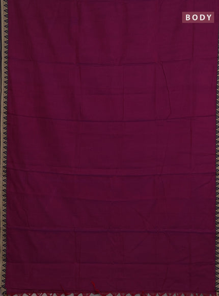 Narayanpet cotton saree magenta pink and deep violet with plain body and temple design thread woven border