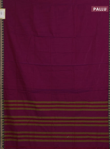 Narayanpet cotton saree magenta pink and deep violet with plain body and temple design thread woven border