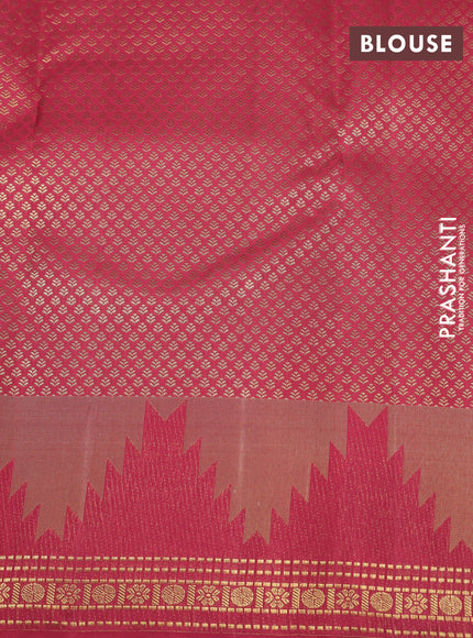 Pure kanchipuram silk saree red with plain body and temple design zari woven border