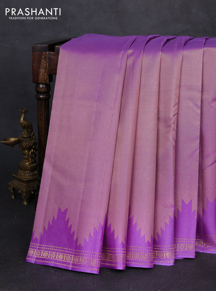 Pure kanchipuram silk saree lavender with plain body and temple design zari woven border