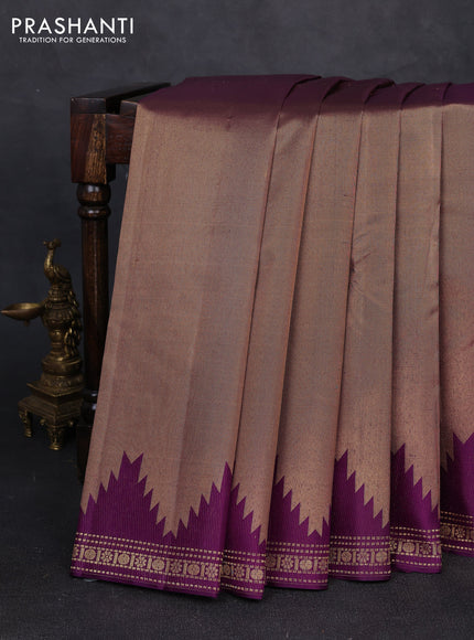 Pure kanchipuram tissue silk saree purple with plain body and temple design zari woven border