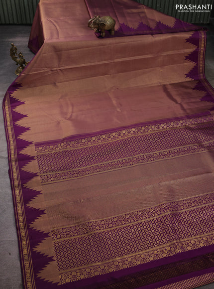 Pure kanchipuram tissue silk saree purple with plain body and temple design zari woven border