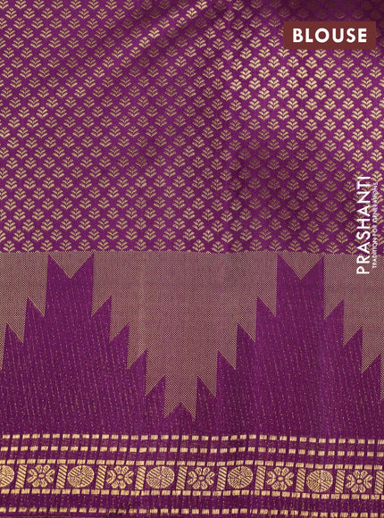 Pure kanchipuram tissue silk saree purple with plain body and temple design zari woven border