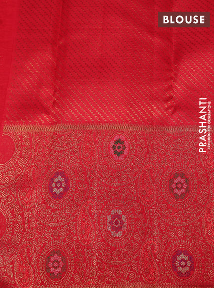 Pure kanchipuram tissue silk saree lavender and red with silver & gold zari woven paisley buttas and long zari woven banaras border