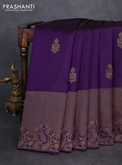 Pure kanchipuram silk saree purple with zari woven buttas and long zari woven designer border