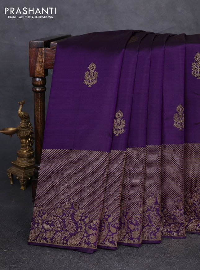 Pure kanchipuram silk saree purple with zari woven buttas and long zari woven designer border