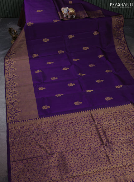 Pure kanchipuram silk saree purple with zari woven buttas and long zari woven designer border