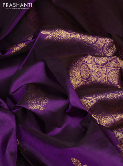 Pure kanchipuram silk saree purple with zari woven buttas and long zari woven designer border