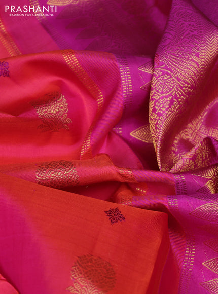 Pure kanchipuram silk saree dual shade of pink and magenta pink with zari woven buttas and long zari woven designer border