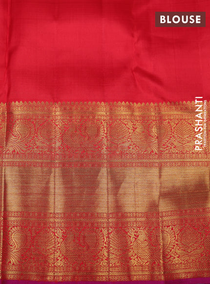 Pure kanchipuram silk saree teal green and red with allover zari woven brocade weaves and long rich zari woven korvai border