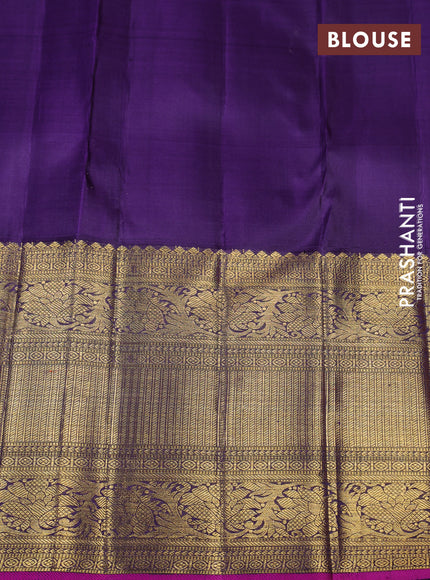 Pure kanchipuram silk saree red and violet with allover zari woven brocade weaves and long rich zari woven korvai border