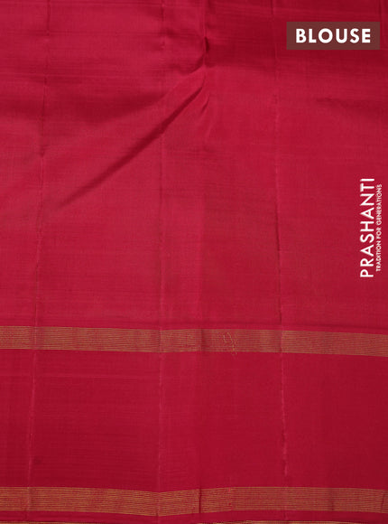 Pure kanchipuram silk saree pastel purple coffee brown and reddish pink with allover paalum pazhamum checks & zari buttas and rettapet zari woven border