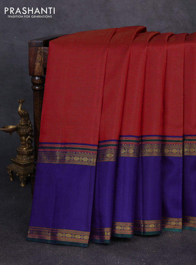 Pure kanchipuram silk saree red and blue with allover vairaosi pattern and long rettapet zari woven border