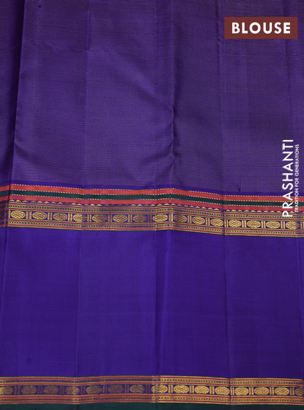 Pure kanchipuram silk saree red and blue with allover vairaosi pattern and long rettapet zari woven border