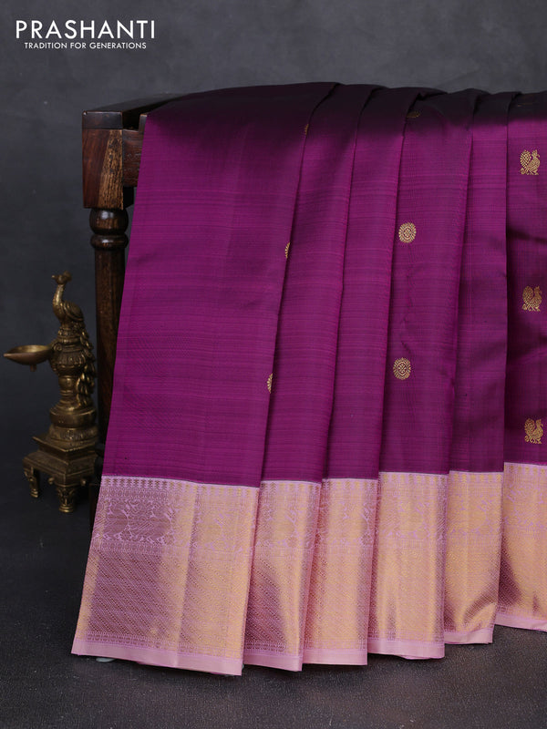 Pure kanchipuram silk saree purple and light pink with rudhraksha & annam zari woven buttas and rich zari woven border