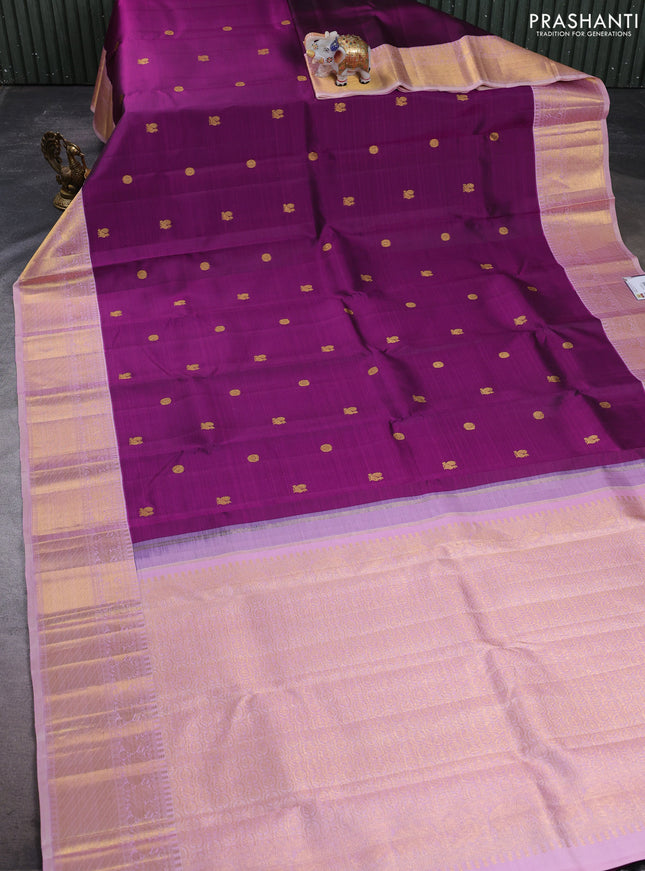 Pure kanchipuram silk saree purple and light pink with rudhraksha & annam zari woven buttas and rich zari woven border