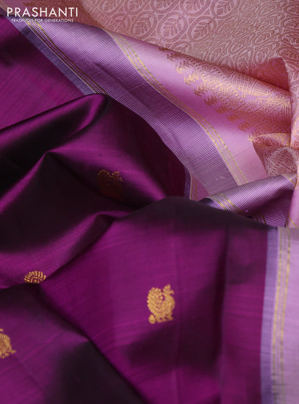 Pure kanchipuram silk saree purple and light pink with rudhraksha & annam zari woven buttas and rich zari woven border
