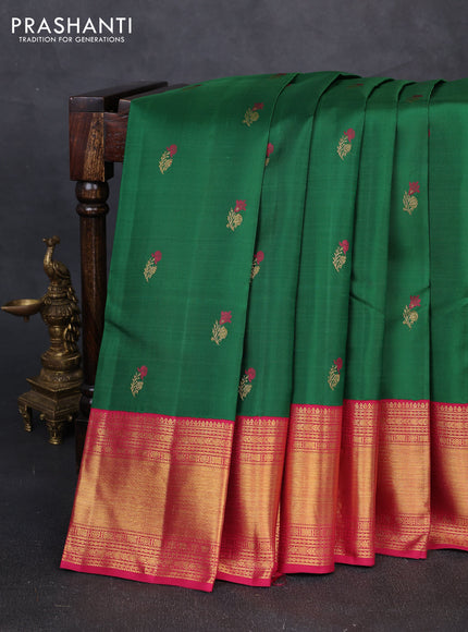 Pure kanchipuram silk saree green and pink with zari woven buttas and rich zari woven border
