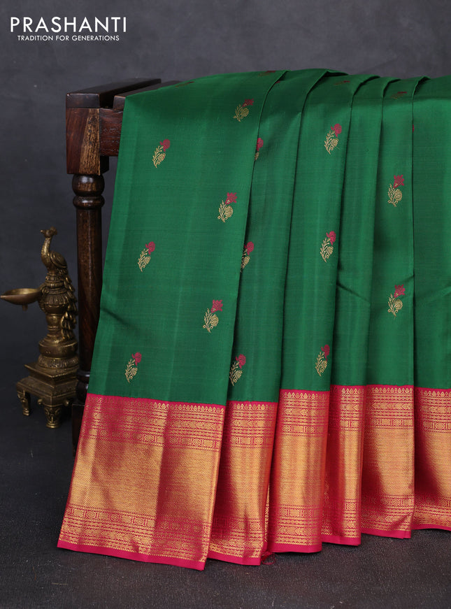 Pure kanchipuram silk saree green and pink with zari woven buttas and rich zari woven border