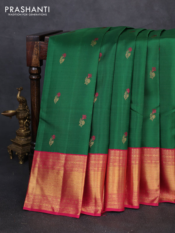 Pure kanchipuram silk saree green and pink with zari woven buttas and rich zari woven border