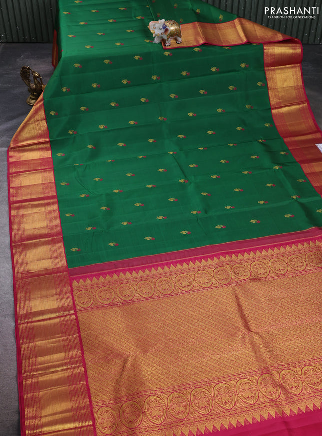 Pure kanchipuram silk saree green and pink with zari woven buttas and rich zari woven border